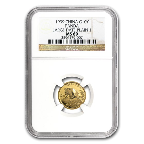 1999 China 1/10 oz Gold Panda Large Date/Plain 1 MS-69 NGC 1999 China 1/10 oz Gold Panda Large Date/Plain 1 MS-69 NGC